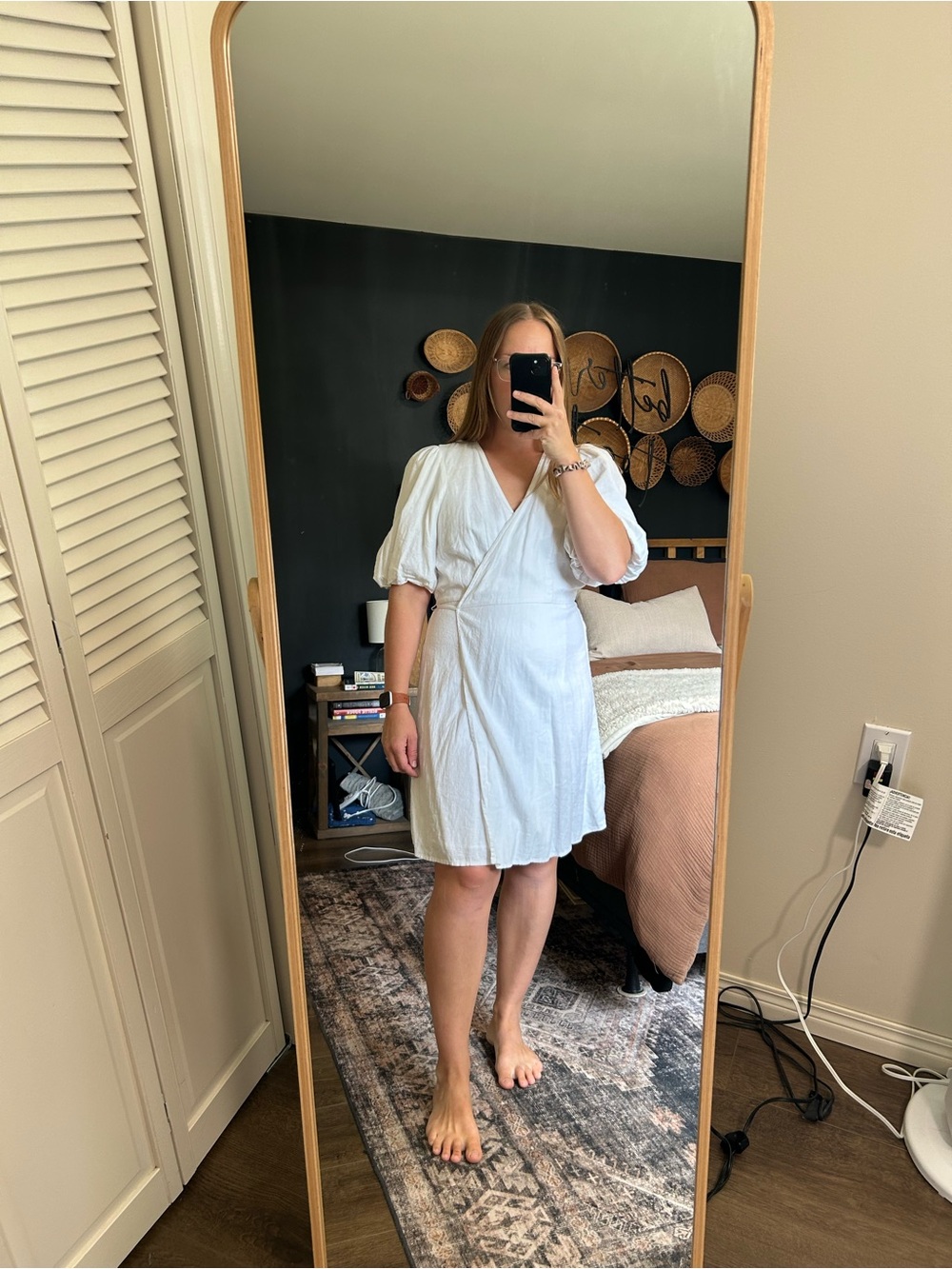 Old Navy White Wrap Mini Dress with Puff Sleeves